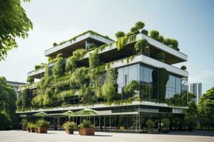 AI generated Office building with green environment. AI Generated photo