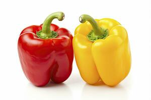 AI generated Two bell peppers, a red and a yellow isolated on white background. AI Generated. photo