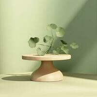 AI generated Empty podium with Ginkgo Biloba leaves and shadows on pastel green background.  AI Generated. photo