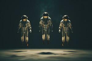 AI generated Three spacemen or astronauts floating photo