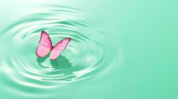 AI generated Pink colored butterfly on surface of water. Concept of butterfly effect. photo