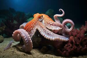 AI generated Octopus on the bottom of the sea. Close-up. photo