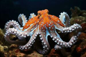 AI generated Octopus on the bottom of the sea. Close-up. photo