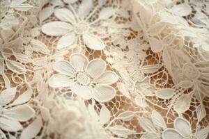 AI generated Closeup detail of white lace fabric texture background. Filtered image processed vintage effect, A delicate and intricate texture of lace, AI Generated photo