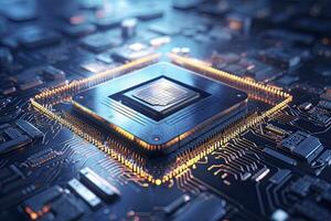 AI generated Futuristic central processor unit. Powerful Quantum CPU motherboard. AI Generated photo