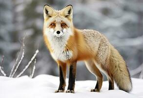 AI generated Red fox standing on snow. AI Generated. photo