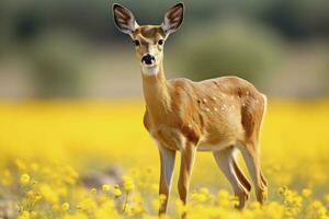 AI generated Female roe deer with beautiful flower. AI Generated photo