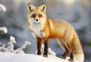 AI generated Red fox standing on snow. AI Generated. photo