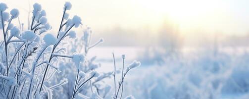 AI generated Frozen snowy grass, winter natural abstract background. beautiful winter landscape. AI Generated photo