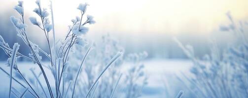 AI generated Frozen snowy grass, winter natural abstract background. beautiful winter landscape. AI Generated photo