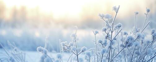 AI generated Frozen snowy grass, winter natural abstract background. beautiful winter landscape. AI Generated photo