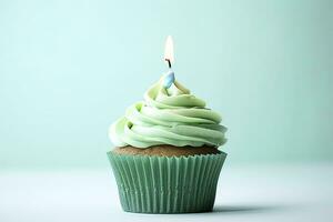 AI generated Happy Birthday Cupcake with Candle. AI Generated photo