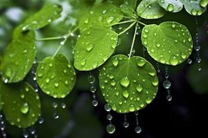 ai generado verde hojas con agua gotas en a ellos. ai generado foto