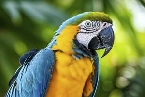 AI generated Blue and yellow macaw parrot. AI Generated photo