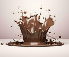 AI generated Chocolate splash with a podium, mockup background for milk product display, 3d. Generative AI photo