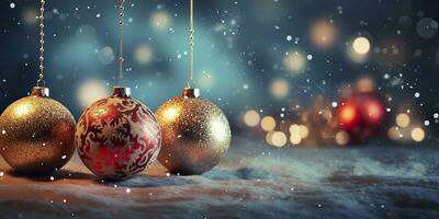 AI generated Traditional Merry Christmas background decoration. AI Generated photo