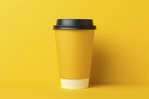 AI generated Blank coffee cup isolated on yellow background. AI Generated photo