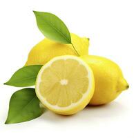 AI generated Lemon with leaf isolated on white background. AI Generated photo