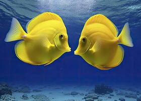 AI generated Two yellow tangs, face to face.  AI Generated. photo