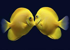 AI generated Two yellow tangs, face to face.  AI Generated. photo