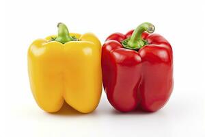 AI generated Two bell peppers, a red and a yellow isolated on white background. AI Generated. photo