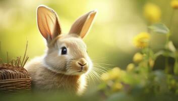 AI generated Easter Bunny with beautiful Spring Nature. AI Generated photo