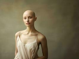 AI generated Portrait of caucasian bald girl, alopecia and cancer awareness photo