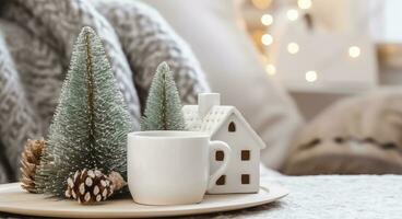 ai generado un acogedor concepto de festivo hogar decoración para Navidad. ai generado foto