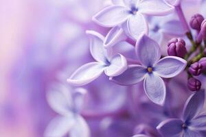 AI generated Lilac blossom macro background with copy space. AI Generated photo