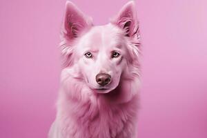 AI generated Pink colored dog on Pink Background. AI Generated photo