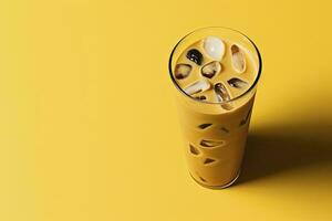 AI generated Iced Latte on yellow background. AI Generated photo