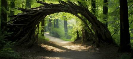 AI generated Natural archway shaped by branches in the forest. AI Generated photo