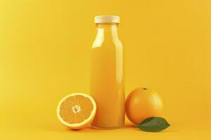 AI generated Orange Juice bottle on orange background. AI Generated photo