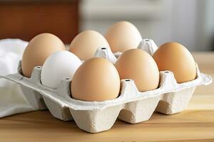 AI generated Close up of open carton of fresh store bought white eggs. AI Generated photo