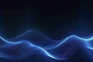 AI generated Dynamic blue particle wave. Abstract sound visualization. Digital structure of the wave flow of luminous particles. AI Generated. photo