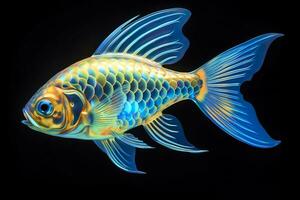 AI generated 3d rendering. fish on black background. Generative AI photo