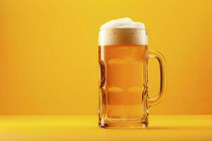 AI generated Beer glass with full beer isolated with a yellow background. AI Generated photo