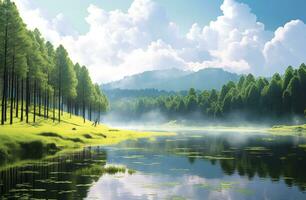 AI generated Beatiful nature lake and forest.AI Generated. photo