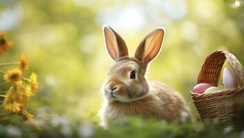 AI generated Easter Bunny with beautiful Spring Nature. AI Generated photo