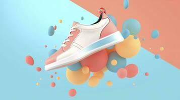 AI generated Flying trendy sneakers on creative colorful background, Stylish fashionable concept. AI Generated photo