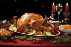 AI generated Christmas turkey dinner. AI Generated photo