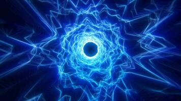 Abstract glowing light hi-tech energy blue electric tunnel frame of lines and particles tunnel futuristic, abstract background video