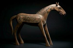 AI generated Carved wood horse long legs. Generate AI photo