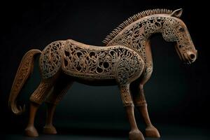 AI generated Wooden sculpture horse. Generate AI photo