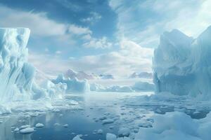 AI generated Serene Ice land with icebergs. Generate Ai photo