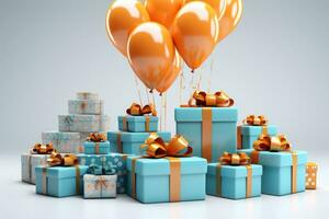 AI generated Colorful Balloons and Gifts Arrangement photo