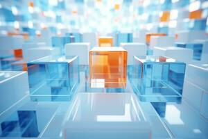 AI generated Abstract Blue and Orange Cube Background photo