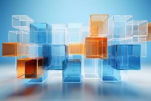 AI generated Abstract Blue and Orange Cube Background photo
