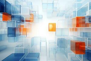 AI generated Abstract Blue and Orange Cube Background photo