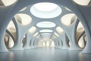 AI generated Futuristic White Tunnel with Circular Openings photo